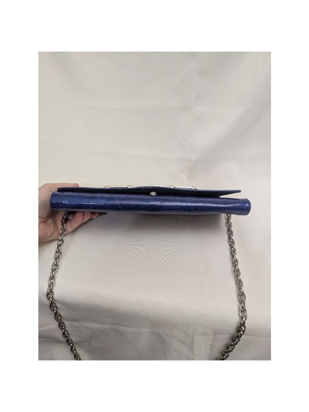 White House Black Market Blue Faux Snakeskin Clutch - Picture 8 of 13